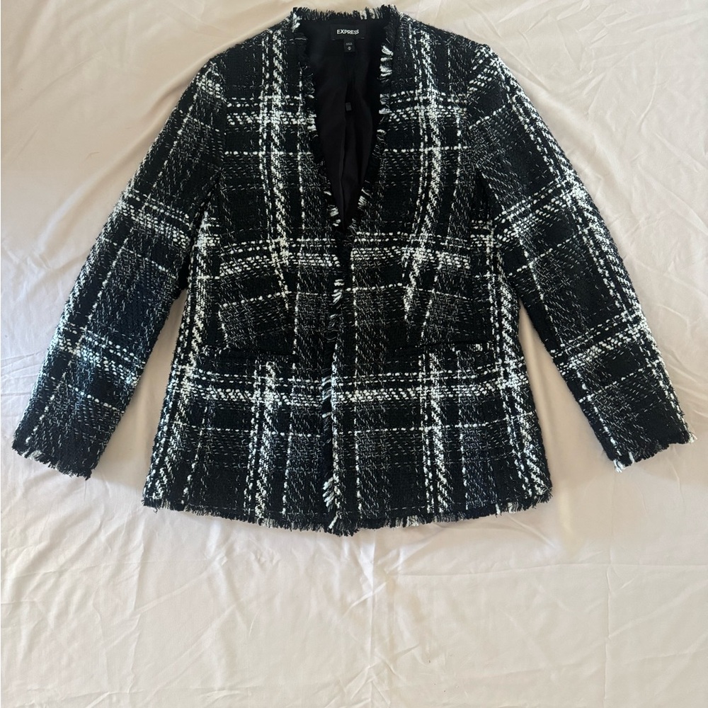 Express Black and White Plaid Blazer